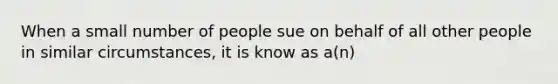 When a small number of people sue on behalf of all other people in similar circumstances, it is know as a(n)