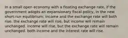 In a small open economy with a floating exchange rate, if the government adopts an expansionary fiscal policy, in the new short-run equilibrium: income and the exchange rate will both rise. the exchange rate will rise, but income will remain unchanged. income will rise, but the exchange rate will remain unchanged. both income and the interest rate will rise.