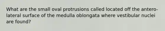 What are the small oval protrusions called located off the antero-lateral surface of the medulla oblongata where vestibular nuclei are found?