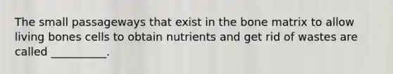 The small passageways that exist in the bone matrix to allow living bones cells to obtain nutrients and get rid of wastes are called __________.