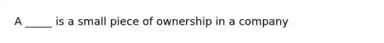 A _____ is a small piece of ownership in a company