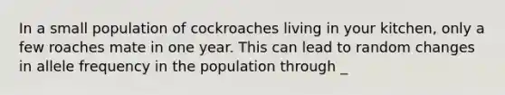 In a small population of cockroaches living in your kitchen, only a few roaches mate in one year. This can lead to random changes in allele frequency in the population through _