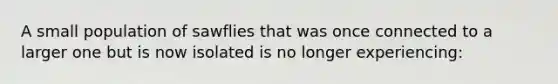 A small population of sawflies that was once connected to a larger one but is now isolated is no longer experiencing: