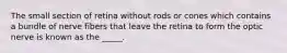 The small section of retina without rods or cones which contains a bundle of nerve fibers that leave the retina to form the optic nerve is known as the _____.