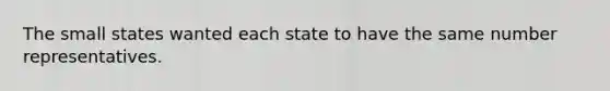 The small states wanted each state to have the same number representatives.