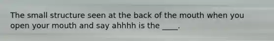 The small structure seen at the back of the mouth when you open your mouth and say ahhhh is the ____.