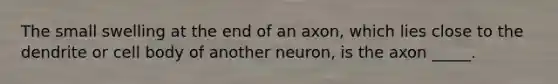 The small swelling at the end of an axon, which lies close to the dendrite or cell body of another neuron, is the axon _____.