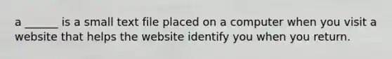 a ______ is a small text file placed on a computer when you visit a website that helps the website identify you when you return.