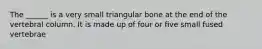 The ______ is a very small triangular bone at the end of the vertebral column. It is made up of four or five small fused vertebrae