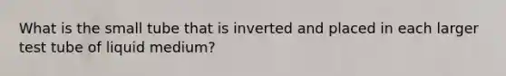 What is the small tube that is inverted and placed in each larger test tube of liquid medium?