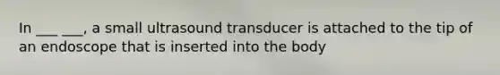 In ___ ___, a small ultrasound transducer is attached to the tip of an endoscope that is inserted into the body