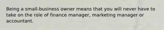 Being a small-business owner means that you will never have to take on the role of finance manager, marketing manager or accountant.