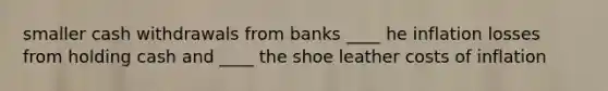 smaller cash withdrawals from banks ____ he inflation losses from holding cash and ____ the shoe leather costs of inflation