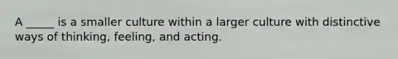 A _____ is a smaller culture within a larger culture with distinctive ways of thinking, feeling, and acting.