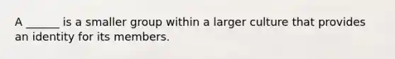 A ______ is a smaller group within a larger culture that provides an identity for its members.