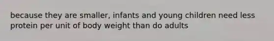 because they are smaller, infants and young children need less protein per unit of body weight than do adults