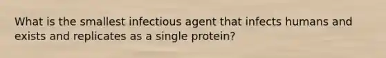 What is the smallest infectious agent that infects humans and exists and replicates as a single protein?