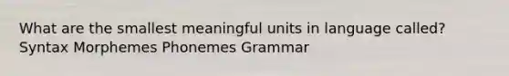 What are the smallest meaningful units in language called? Syntax Morphemes Phonemes Grammar