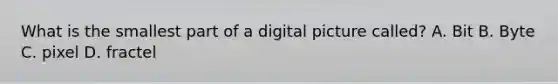 What is the smallest part of a digital picture called? A. Bit B. Byte C. pixel D. fractel