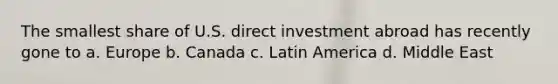 The smallest share of U.S. direct investment abroad has recently gone to a. Europe b. Canada c. Latin America d. Middle East