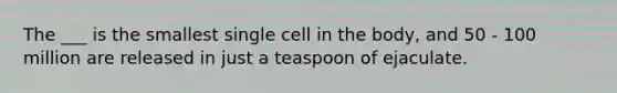 The ___ is the smallest single cell in the body, and 50 - 100 million are released in just a teaspoon of ejaculate.