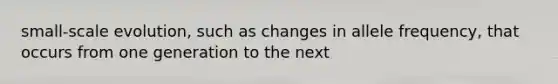 small-scale evolution, such as changes in allele frequency, that occurs from one generation to the next