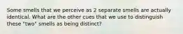 Some smells that we perceive as 2 separate smells are actually identical. What are the other cues that we use to distinguish these "two" smells as being distinct?