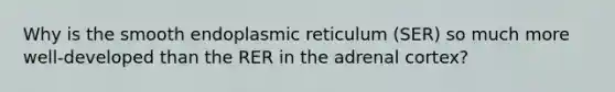 Why is the smooth endoplasmic reticulum (SER) so much more well-developed than the RER in the adrenal cortex?