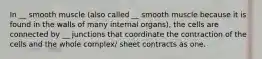 In __ smooth muscle (also called __ smooth muscle because it is found in the walls of many internal organs), the cells are connected by __ junctions that coordinate the contraction of the cells and the whole complex/ sheet contracts as one.