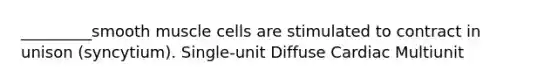 _________smooth muscle cells are stimulated to contract in unison (syncytium). Single-unit Diffuse Cardiac Multiunit