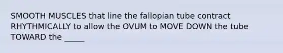 SMOOTH MUSCLES that line the fallopian tube contract RHYTHMICALLY to allow the OVUM to MOVE DOWN the tube TOWARD the _____