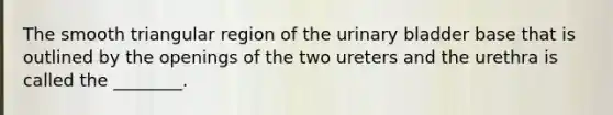 The smooth triangular region of the <a href='https://www.questionai.com/knowledge/kb9SdfFdD9-urinary-bladder' class='anchor-knowledge'>urinary bladder</a> base that is outlined by the openings of the two ureters and the urethra is called the ________.