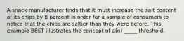 A snack manufacturer finds that it must increase the salt content of its chips by 8 percent in order for a sample of consumers to notice that the chips are saltier than they were before. This example BEST illustrates the concept of a(n) _____ threshold.