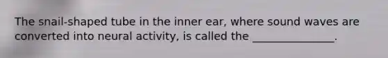 The snail-shaped tube in the inner ear, where sound waves are converted into neural activity, is called the _______________.