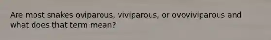 Are most snakes oviparous, viviparous, or ovoviviparous and what does that term mean?