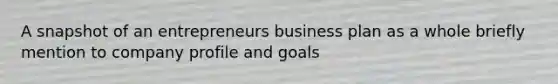 A snapshot of an entrepreneurs business plan as a whole briefly mention to company profile and goals