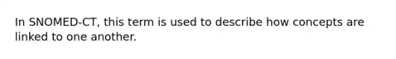 In SNOMED-CT, this term is used to describe how concepts are linked to one another.