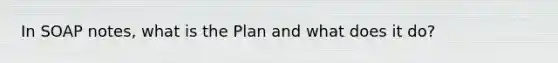In SOAP notes, what is the Plan and what does it do?