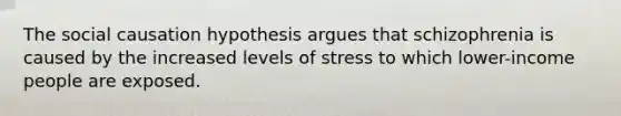 The social causation hypothesis argues that schizophrenia is caused by the increased levels of stress to which lower-income people are exposed.