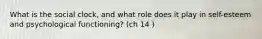What is the social clock, and what role does it play in self-esteem and psychological functioning? (ch 14 )