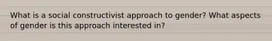 What is a social constructivist approach to gender? What aspects of gender is this approach interested in?