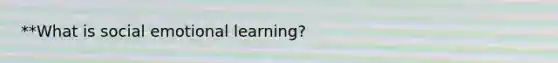 **What is social emotional learning?