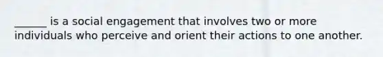 ______ is a social engagement that involves two or more individuals who perceive and orient their actions to one another.