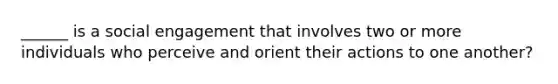 ______ is a social engagement that involves two or more individuals who perceive and orient their actions to one another?