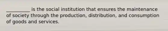 __________ is the social institution that ensures the maintenance of society through the production, distribution, and consumption of goods and services.