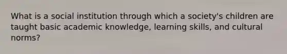 What is a social institution through which a society's children are taught basic academic knowledge, learning skills, and cultural norms?