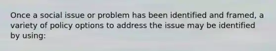 Once a social issue or problem has been identified and framed, a variety of policy options to address the issue may be identified by using: