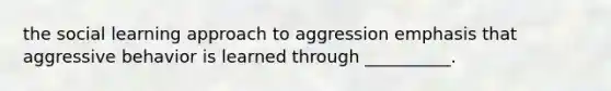 the social learning approach to aggression emphasis that aggressive behavior is learned through __________.