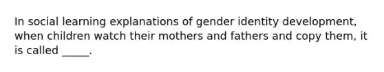 In social learning explanations of gender identity development, when children watch their mothers and fathers and copy them, it is called _____.