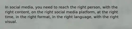 In social media, you need to reach the right person, with the right content, on the right social media platform, at the right time, in the right format, in the right language, with the right visual.